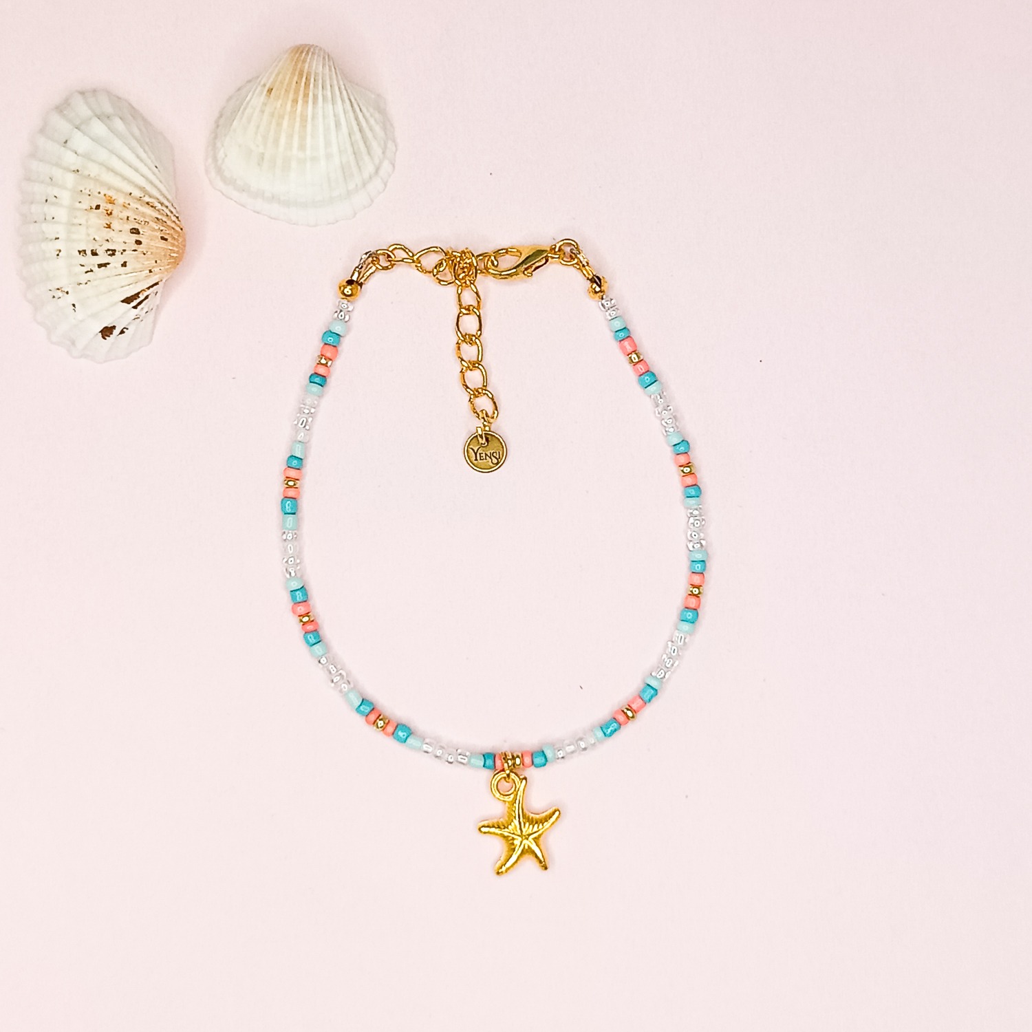 Armband_rocailles_starfish_rubyredMintWhite
